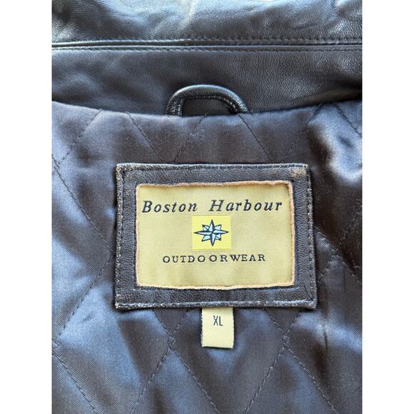 Vintage 90s Y2K Boston Harbour Men’s XL Brown Genuine Leather Jacket Motorcycle - Picture 7 of 9